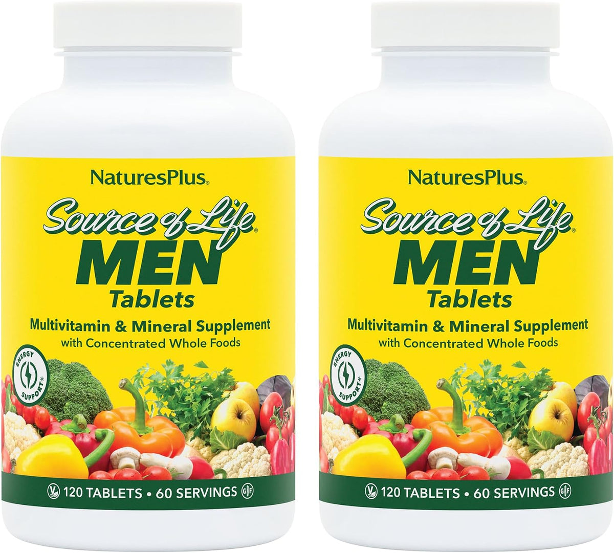 NaturesPlus Source of Life Men - 120 Tablets, Pack of 2 - Iron-Free Multivitamin & Mineral Supplement - with Saw Palmetto, Lycopene & Rhodiola - Gluten-free, Vegetarian - 120 Total Servings - görsel 1