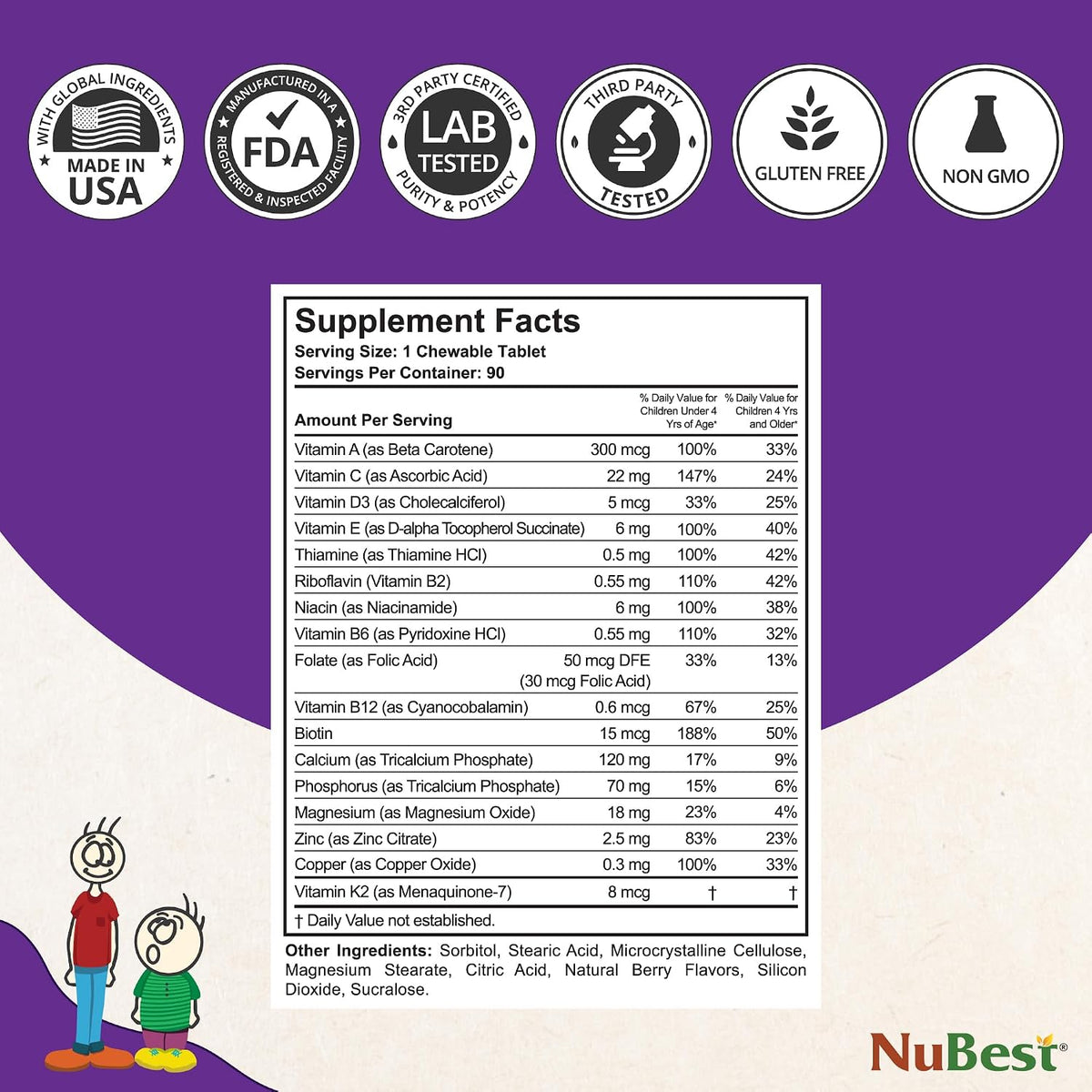 NuBest Tall Kids - Toddler Vitamins and Children's Vitamins for Age 2 to 9 - Support Bone Strength, Overall Health and Immunity - Animal Shapes - 180 Chewable Berry Tablets (Pack of 2) - görsel 7