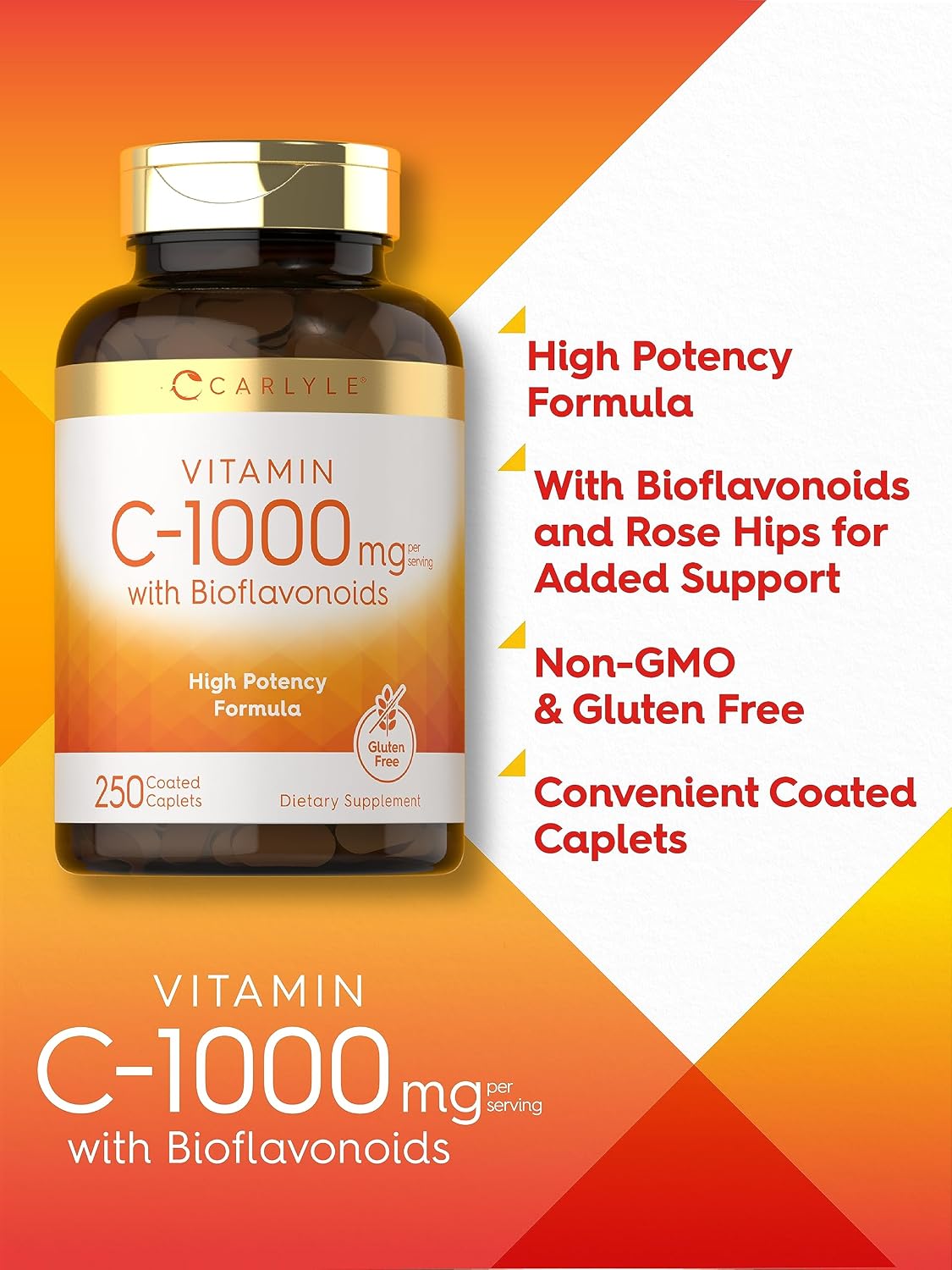 Carlyle Vitamin C 1000mg with Rose Hips and Citrus Bioflavonoids, 250 Tablets - görsel 4
