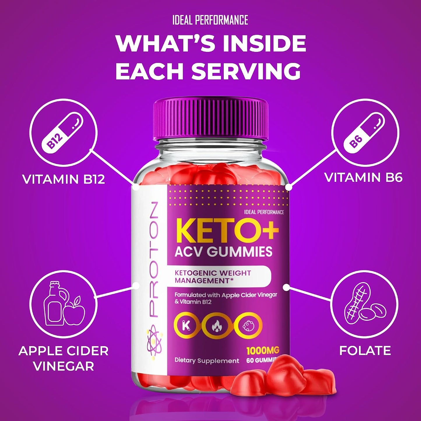 IDEAL PERFORMANCE Proton ACV Gummies - Official Proton Keto ACV Supplement Gummies - Maximum Strength, ProtonKeto + ACV Gummies, All Natural Formula Keto+ACV Premium Gummies (3 Pack) - görsel 6