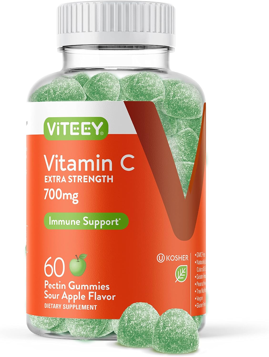 Viteey Chewable Vitamin C Gummies for Adults - 700mg Extra Strength - Supports Normal Immune Function - Vegan, Gluten-free - 60 Count - görsel 1