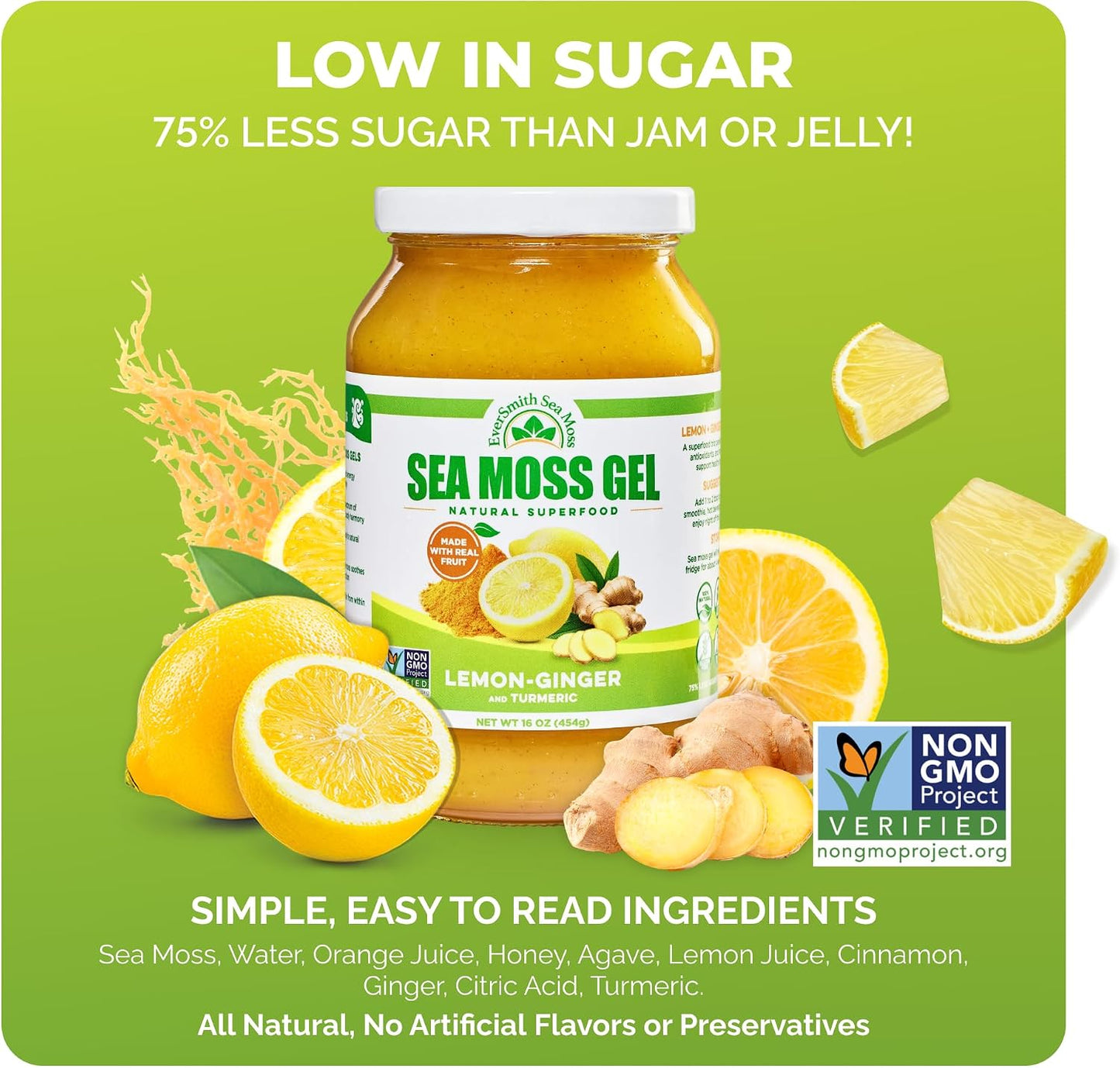 EverSmith Organics Wildcrafted Irish Sea Moss Gel - Lemon Ginger (454 g) - görsel 7