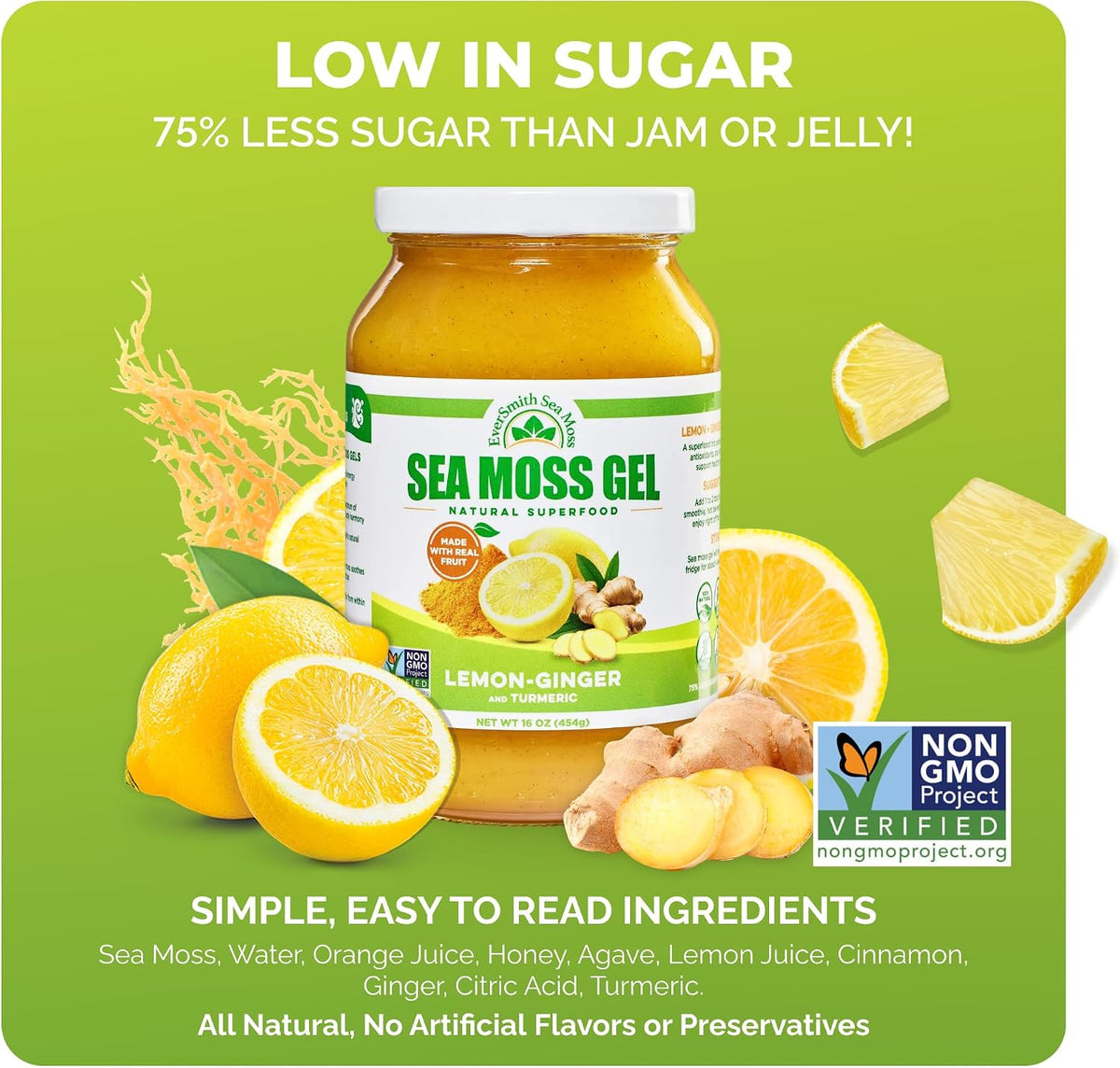 EverSmith Organics Wildcrafted Irish Sea Moss Gel - Lemon Ginger (454 g) - görsel 7