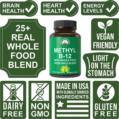 Methyl B12 with Whole Food Blend – Vegan Methylcobalamin Supplement