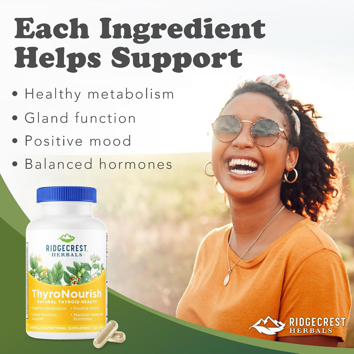 Ridgecrest Herbals ThyroNourish — Thyroid Support Supplement with Ashwagandha, L-Tyrosine, Iodine, Copper, Kelp (60 Capsules) - görsel 2