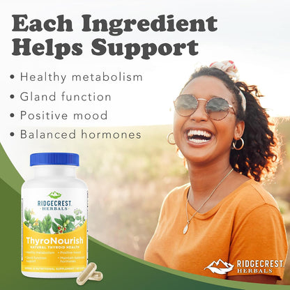 Ridgecrest Herbals ThyroNourish — Thyroid Support Supplement with Ashwagandha, L-Tyrosine, Iodine, Copper, Kelp (60 Capsules)