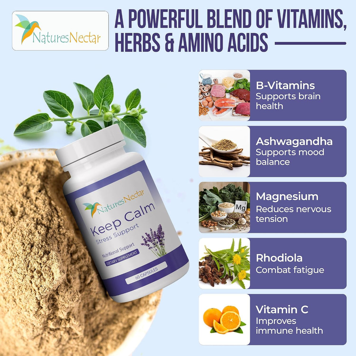 Nature's Nectar Keep Calm – Capsules with Ashwagandha, GABA, Magnesium & 5-HTP - görsel 4