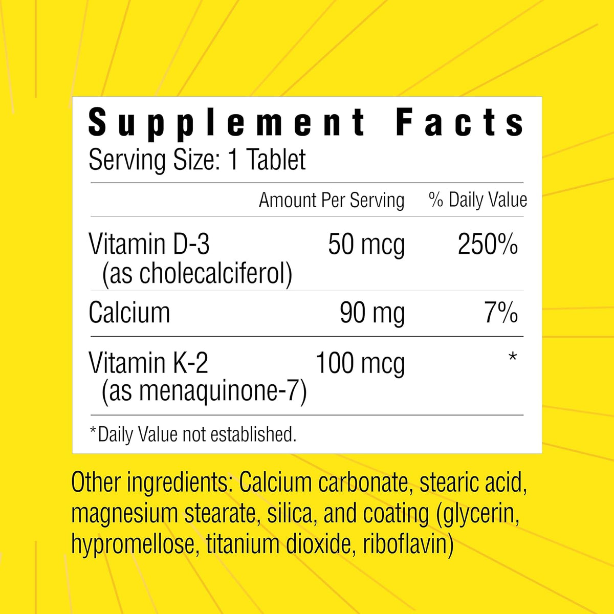 Sunshine Vitamin D3 with K2, 2000 IU D3 + 100 mcg K2, 60 Tablets - görsel 2