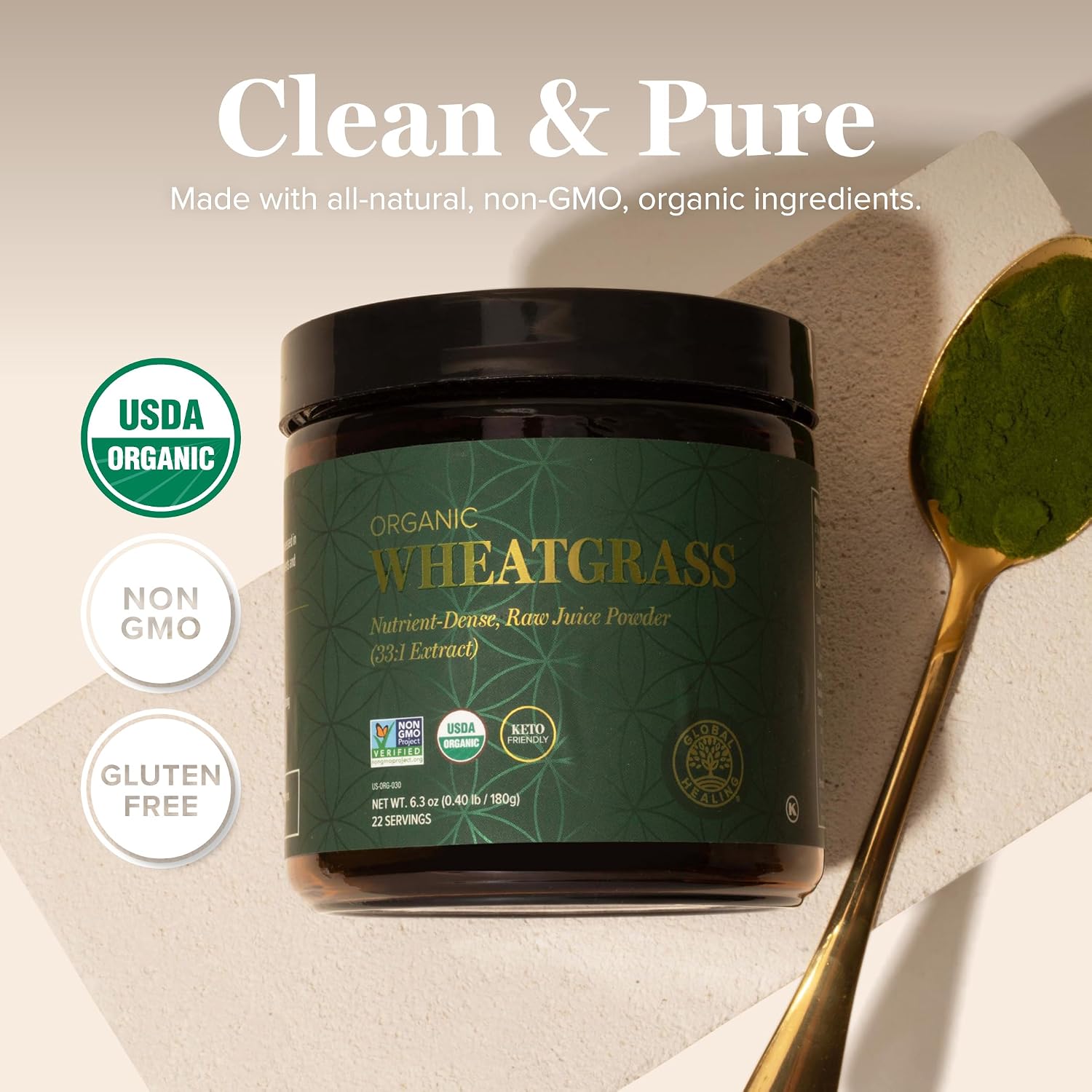 Global Healing Organic Wheatgrass Powder - Nutrient-Dense Raw Wheatgrass Juice Powder (33:1 Extract) - 180g - görsel 4