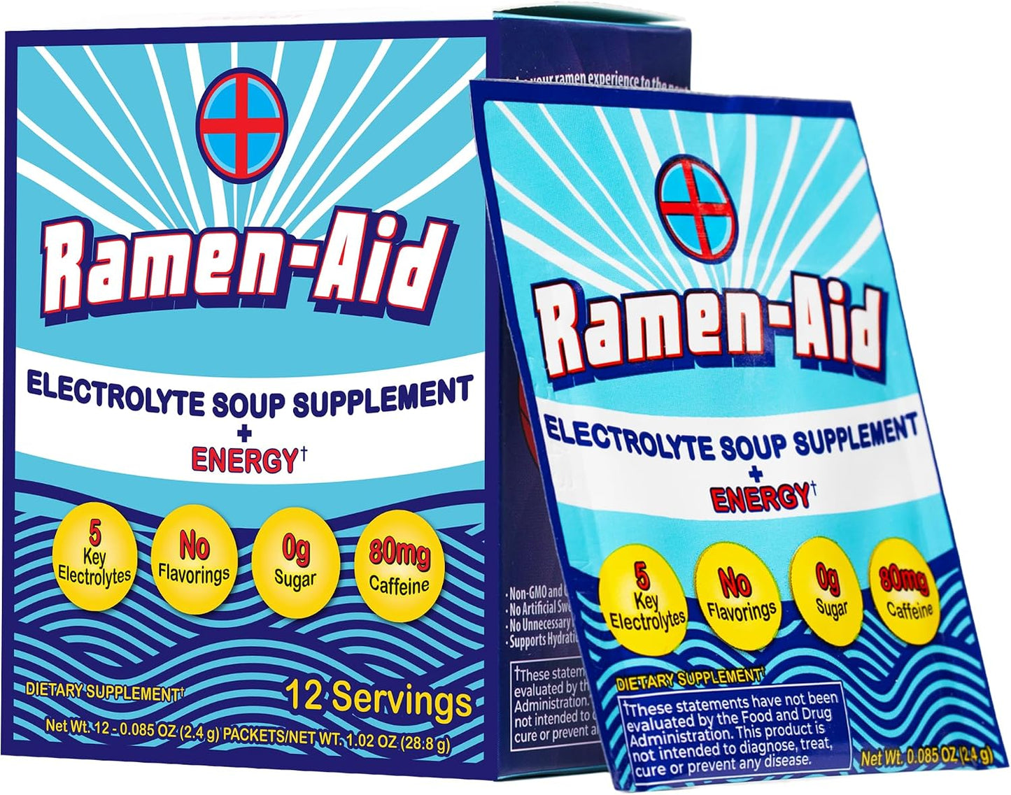 Ramen-Aid Electrolyte Soup Supplement with Energy, 80mg Caffeine, Sodium-Free, Sugar-Free, 12 Packets - görsel 1