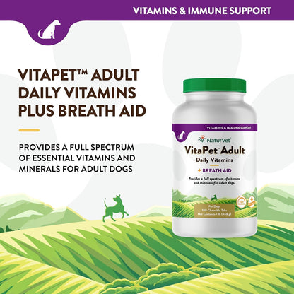 NaturVet VitaPet Adult Daily Vitamins for Dogs with Breath Aid – 180 Tablets