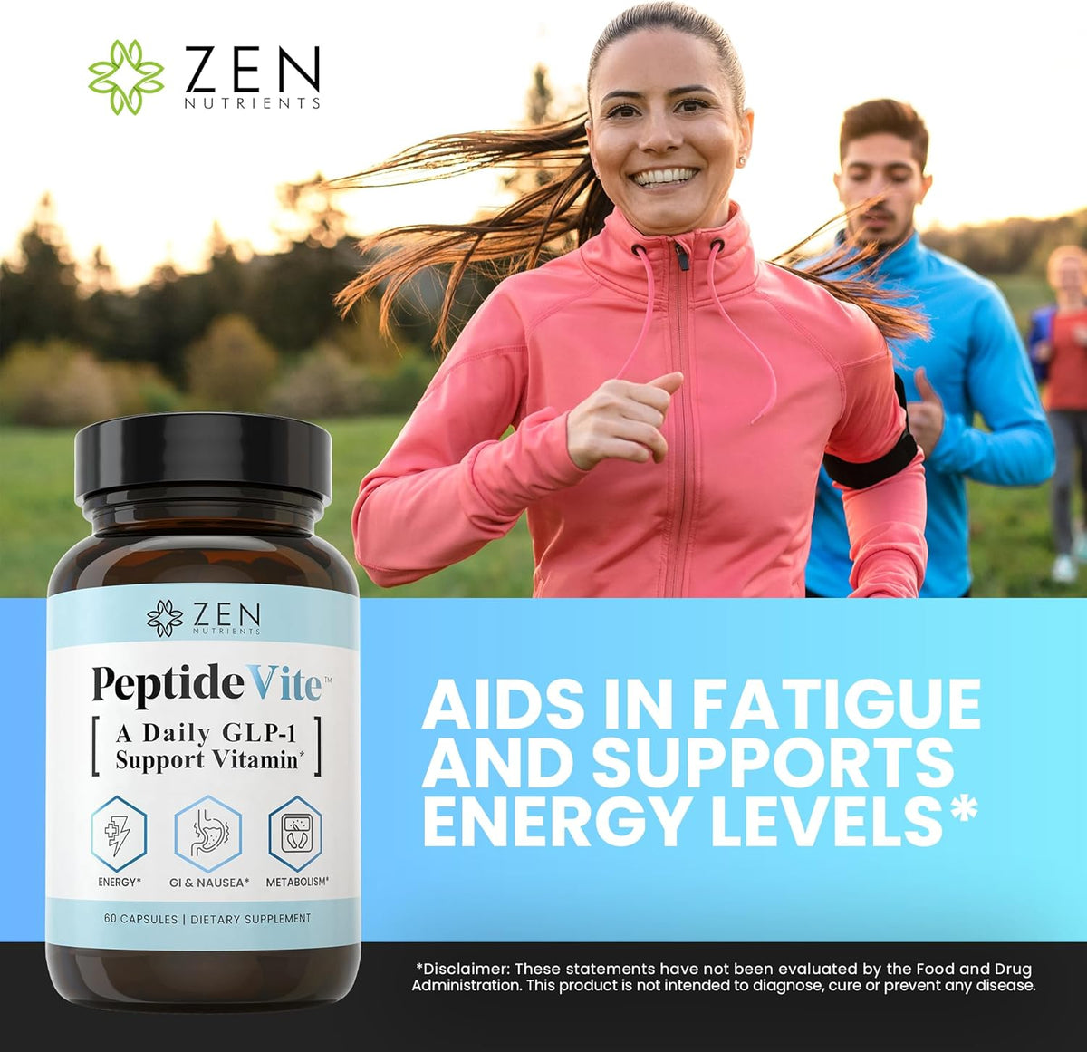 Zen Nutrients PeptideVite GLP-1 Support Supplement for Gut Health with Probiotics, Bromelain, Chromium Picolinate & Organic Ginger (60 Capsules) - görsel 3