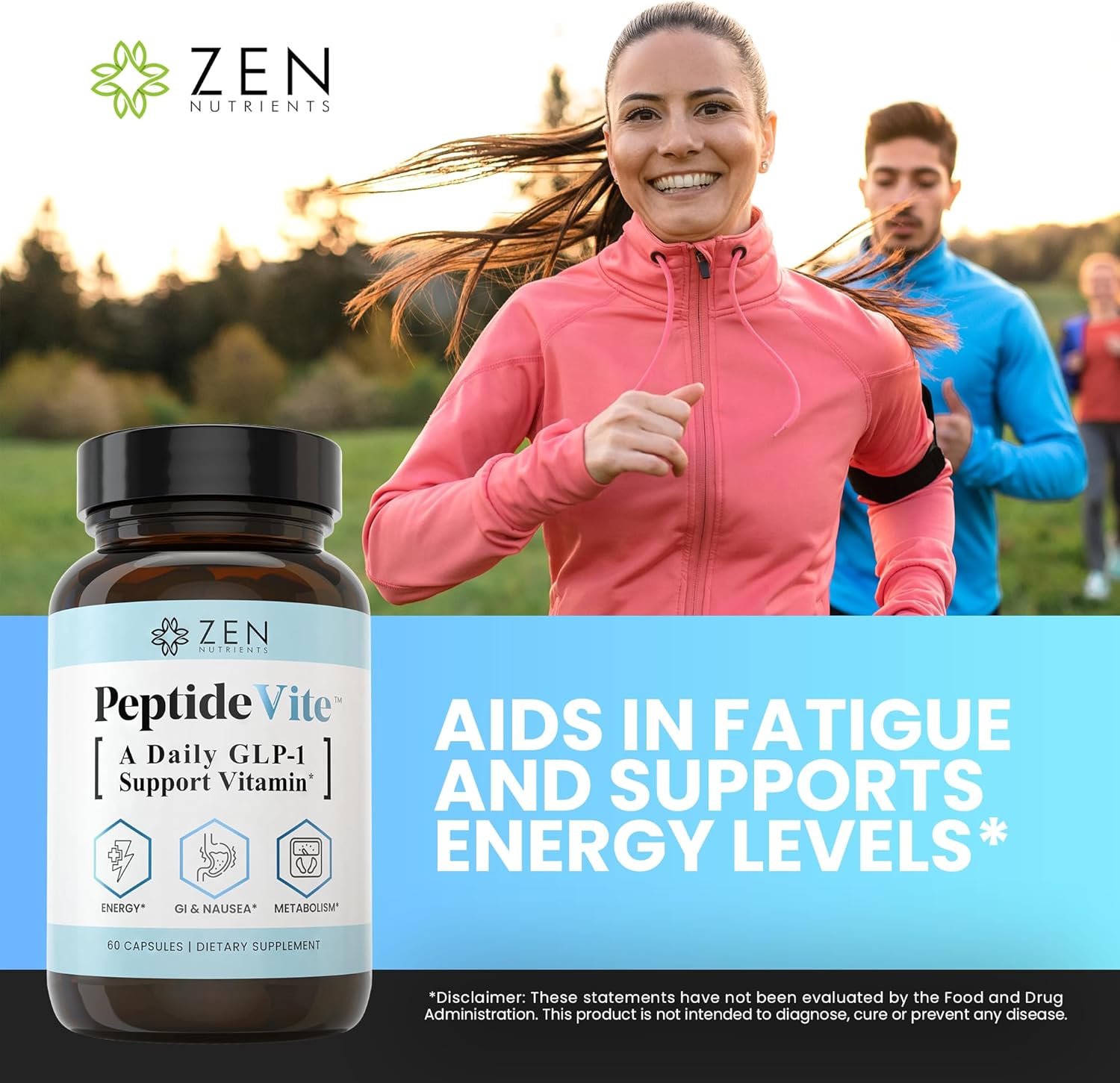 Zen Nutrients PeptideVite GLP-1 Support Supplement for Gut Health with Probiotics, Bromelain, Chromium Picolinate & Organic Ginger (60 Capsules) - görsel 3