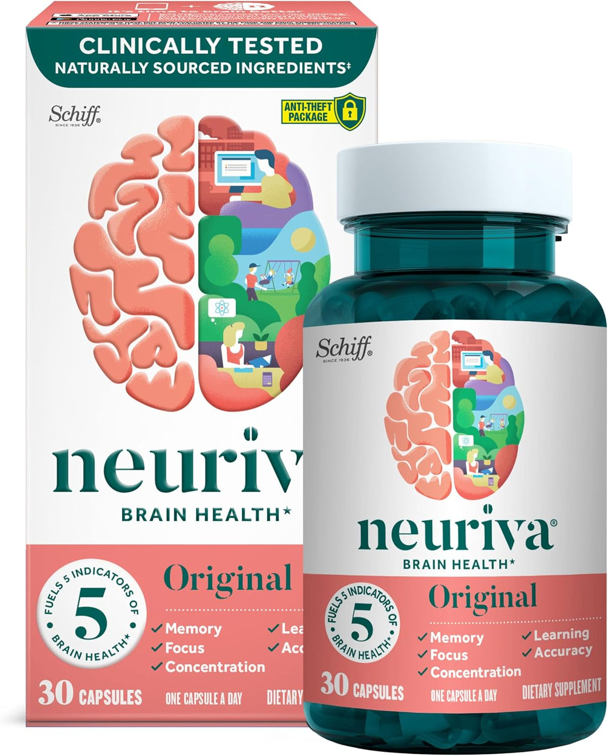NEURIVA Original Brain Supplement for Memory and Focus, Clinically Tested Nootropics with Phosphatidylserine and Neurofactor, 30 Capsules - görsel 1