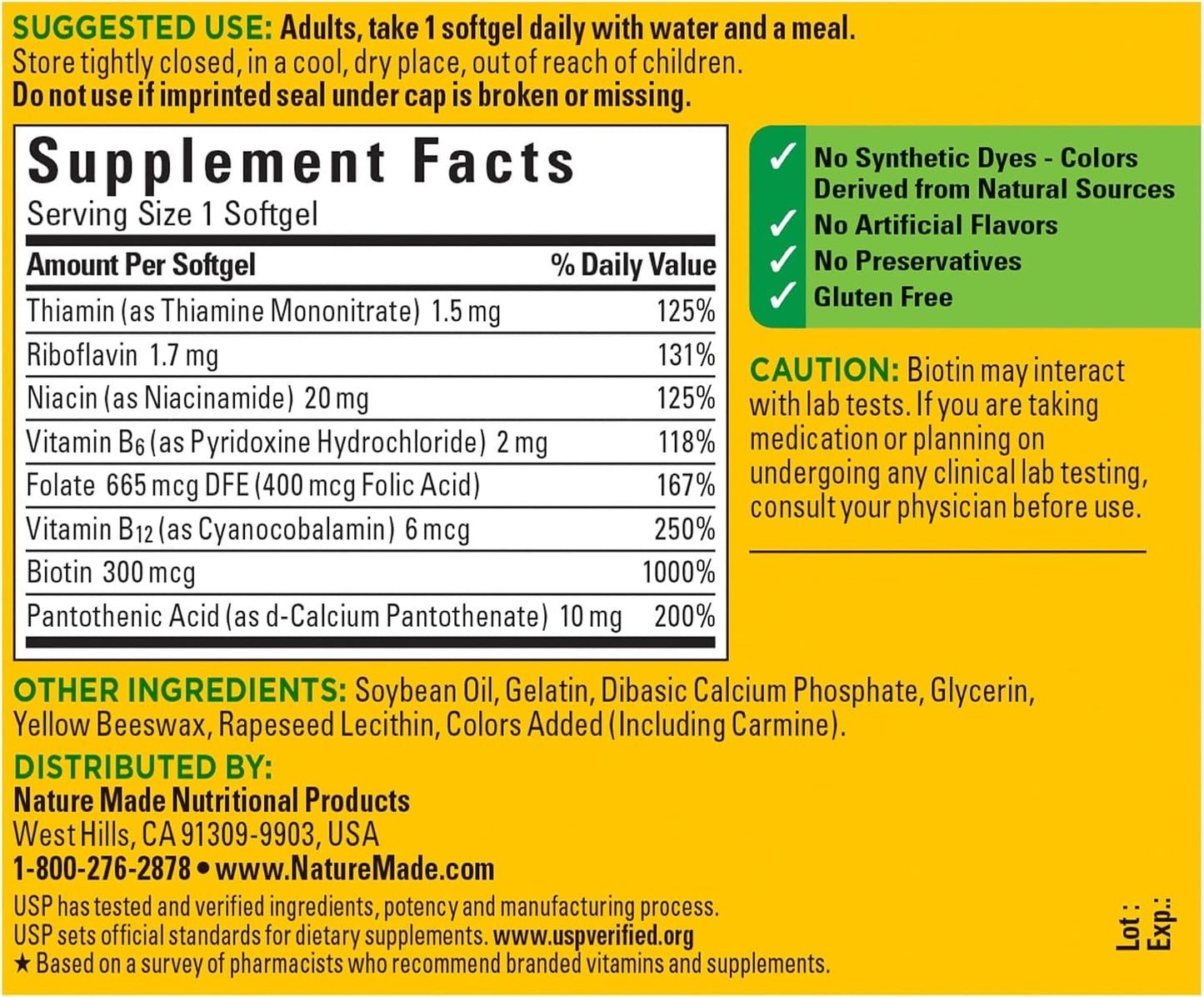 Nature Made Super B Energy Complex, Food Supplement for Brain Cell Function Support, 60 Softgels - görsel 2