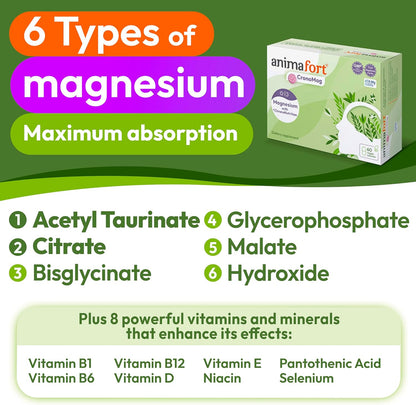 Animafort CronoMag - Magnesium Complex with 6 High-Absorption Salts, Vitamins B12 & D, 60 Capsules