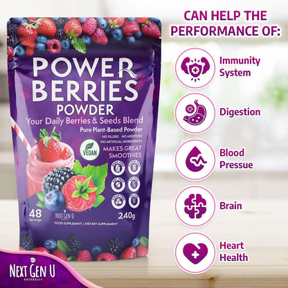 Super Berry Powder - 1 Pack, 240g - Food Supplement with Superfood Berries - Immune Support & Antioxidant Blend - Smoothie Mix for Shakes - by NextGenU