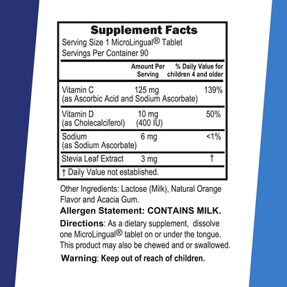 Superior Source Kid's Vitamin C & D3 Clean Melts – Immune Support, Low Sugar, Non-GM, 90 MicroLingual Melts