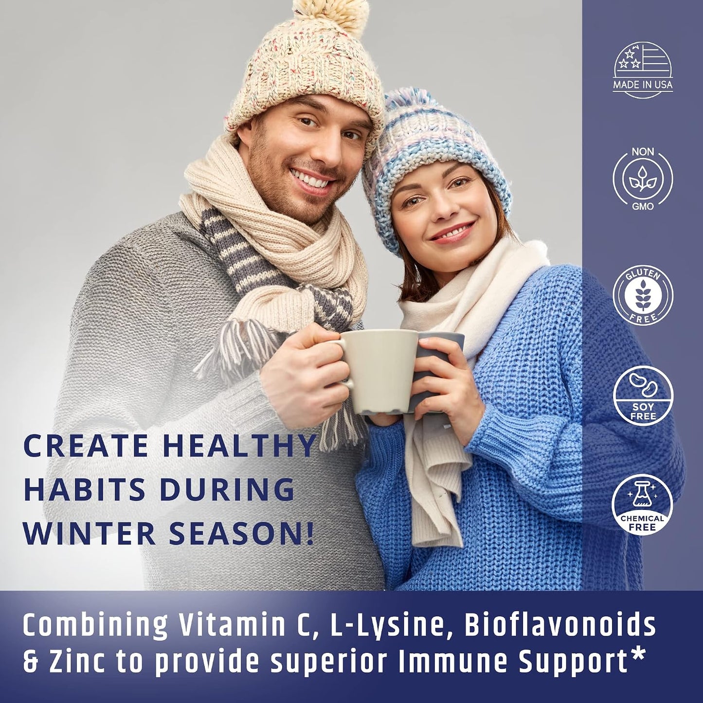 Vitamin C 1000mg Complex with L-Lysine 500mg, Zinc Gluconate 12mg, Bioflavonoids 300mg - Doctor Formulated Immune Support - Magnesium Stearate Free (2 Bottles) - görsel 3