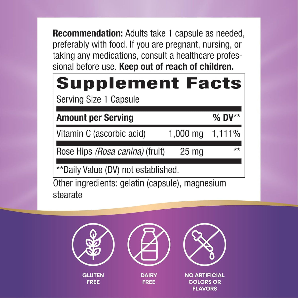 Nature's Way Vitamin C 1000 mg with Rose Hips, 1000 mg per Serving, 100 Capsules, Pack of 2 - görsel 2