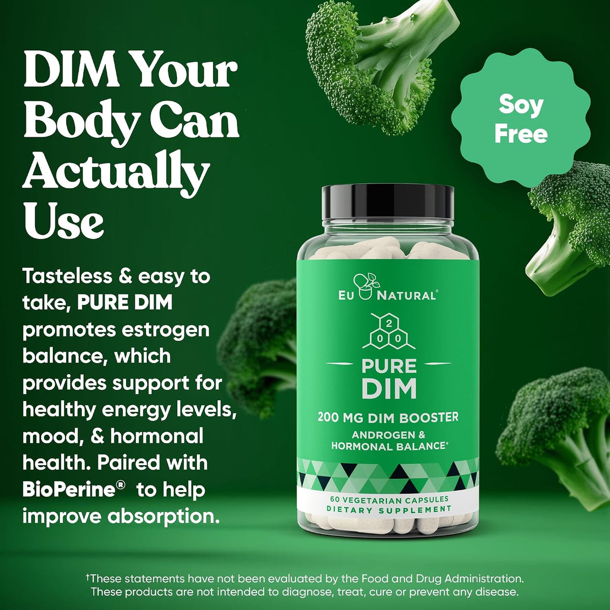 Eu Natural Pure DIM 200mg Supplement – Oestrogen Hormone Balance – with BioPerine – 60 Vegan Soft Capsules - görsel 3