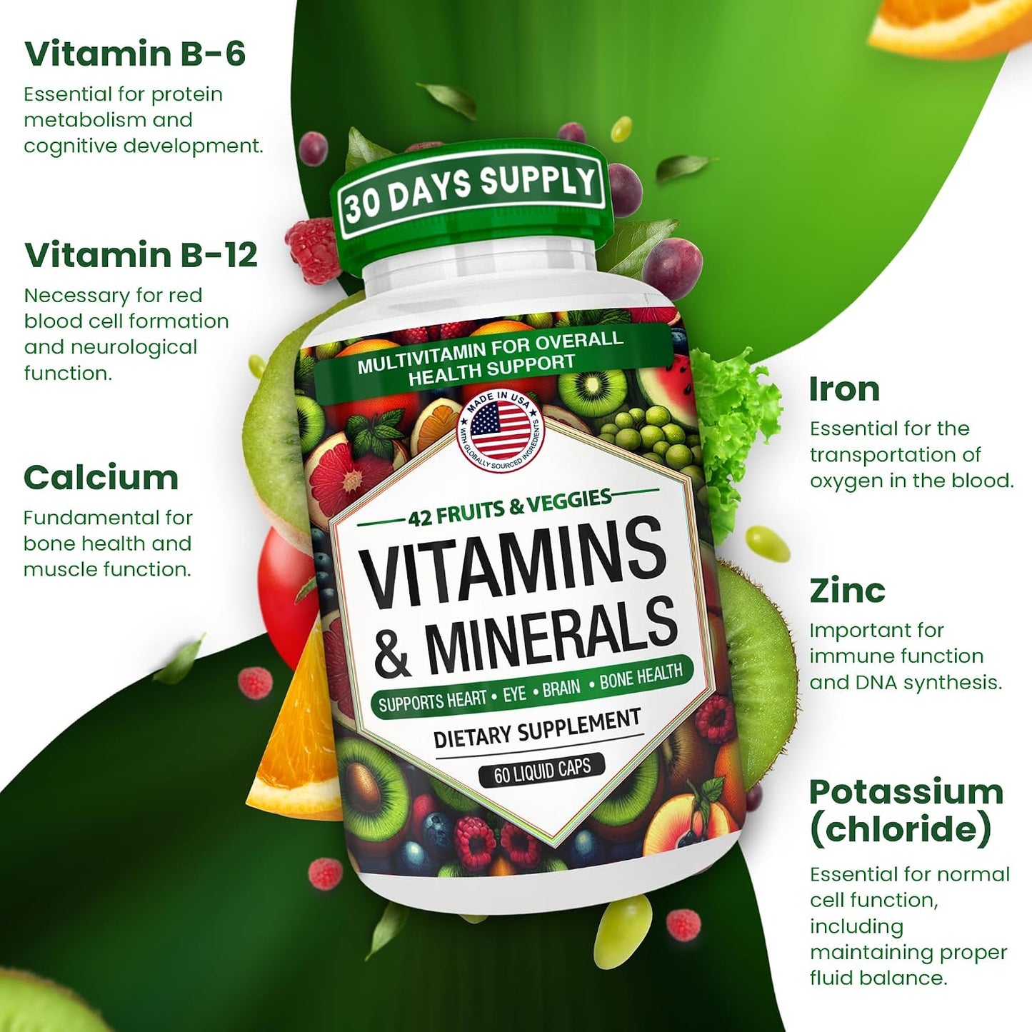 Multivitamin and Mineral Capsules with Zinc and Premium 42 Fruit and Vegetable Blend for Immune Support | Daily Multivitamin Antioxidant Supplement | 60 Capsules - görsel 4