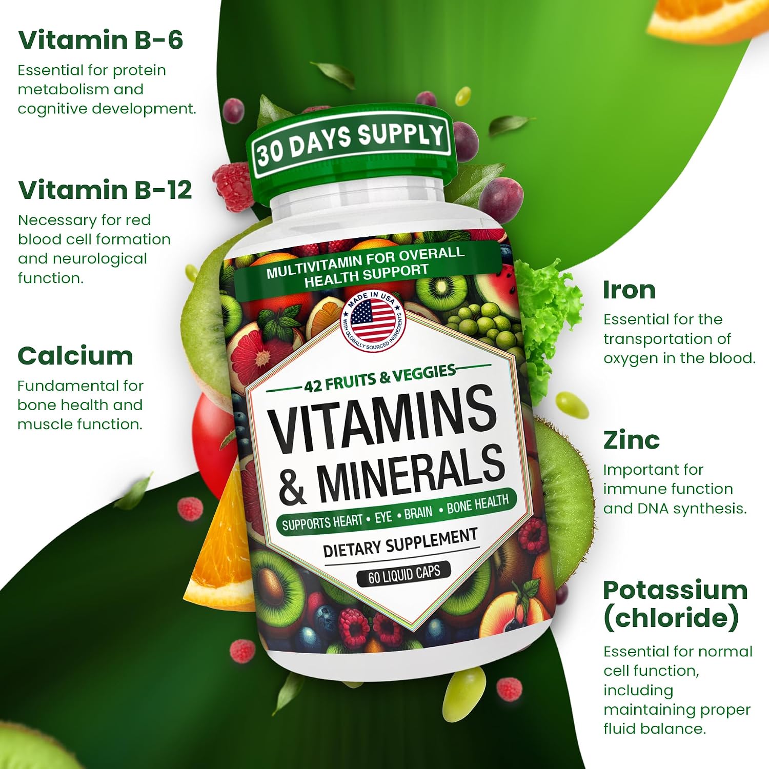 Multivitamin and Mineral Capsules with Zinc and Premium 42 Fruit and Vegetable Blend for Immune Support | Daily Multivitamin Antioxidant Supplement | 60 Capsules - görsel 4