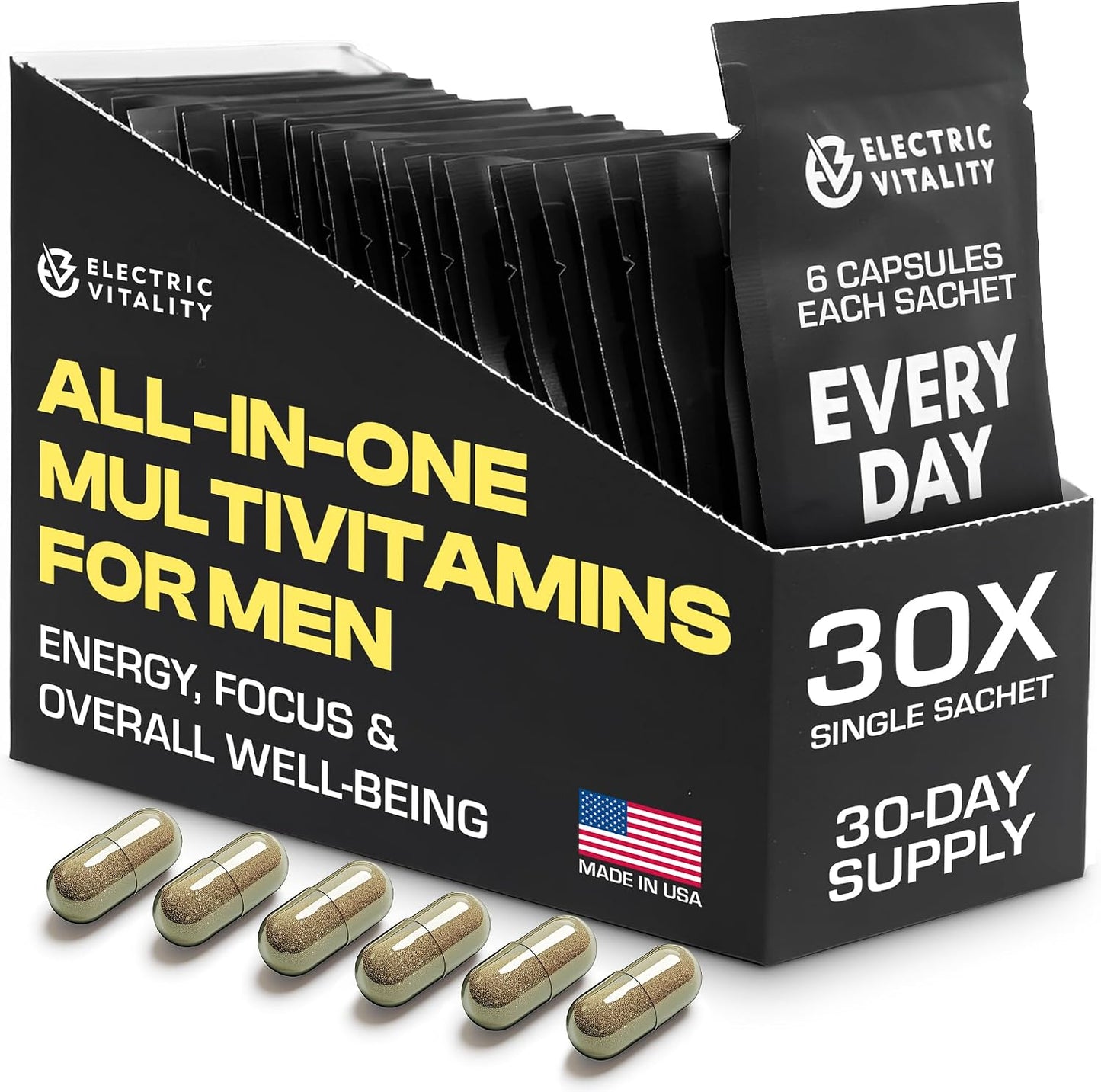 ELECTRIC VITALITY Multivitamins for Men - All in One Pack for Energy and Focus, 30 Packs - görsel 1