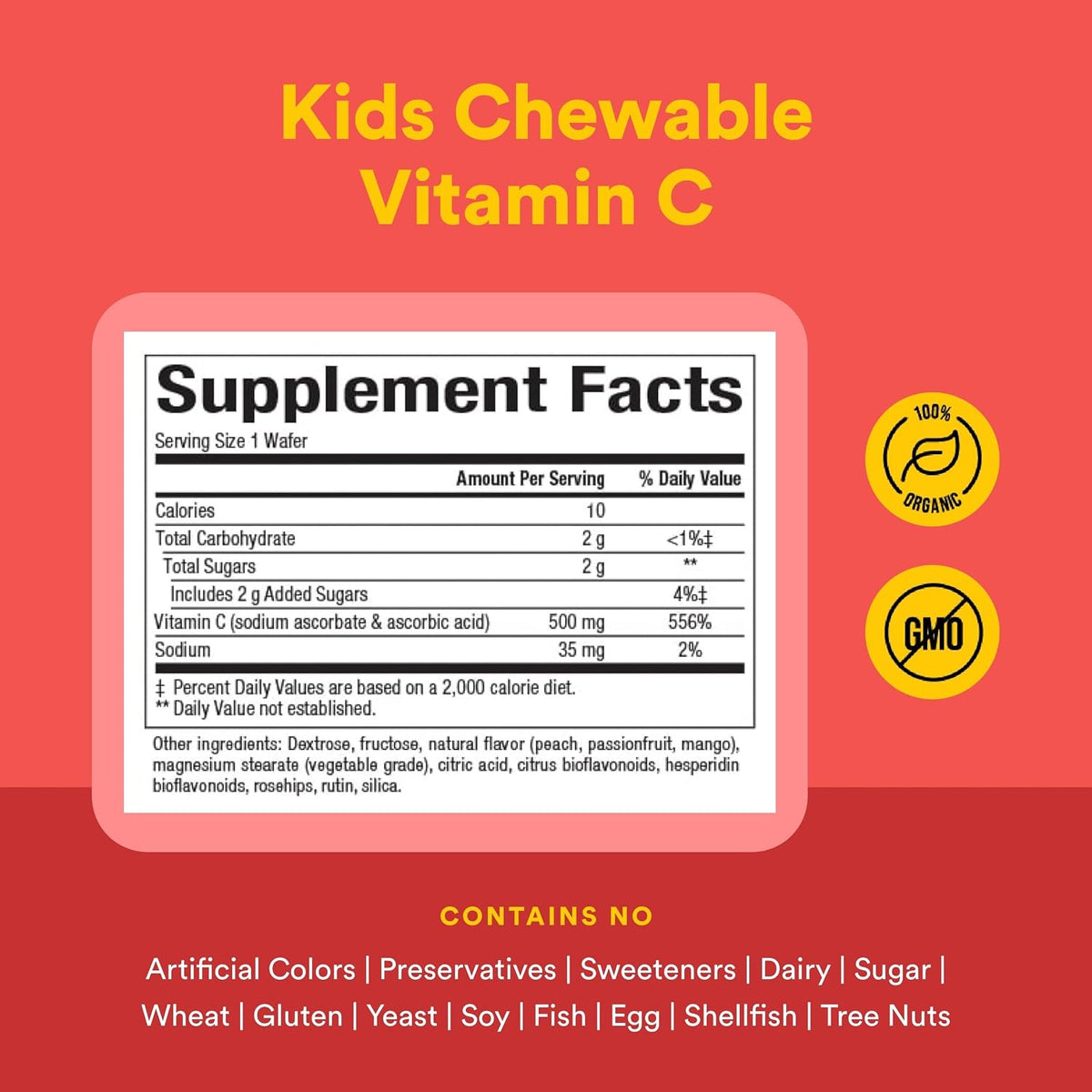 Natural Factors Kids Chewable Vitamin C – 500 mg – 180 Wafers – Peach, Passionfruit & Mango - görsel 4