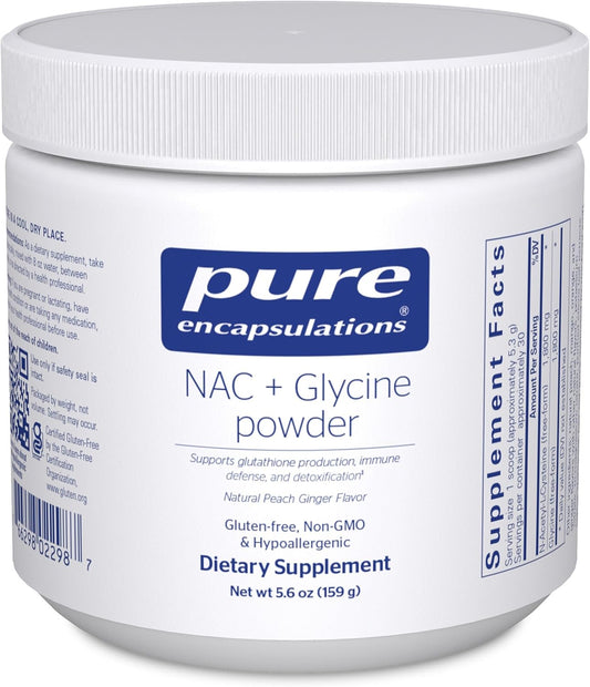Pure Encapsulations NAC + Glycine Powder - Immune Support, Detox Cleanse & Glutathione Production - Conditionally Essential Amino Acids - Gluten-free & Non-GMO - 159 g