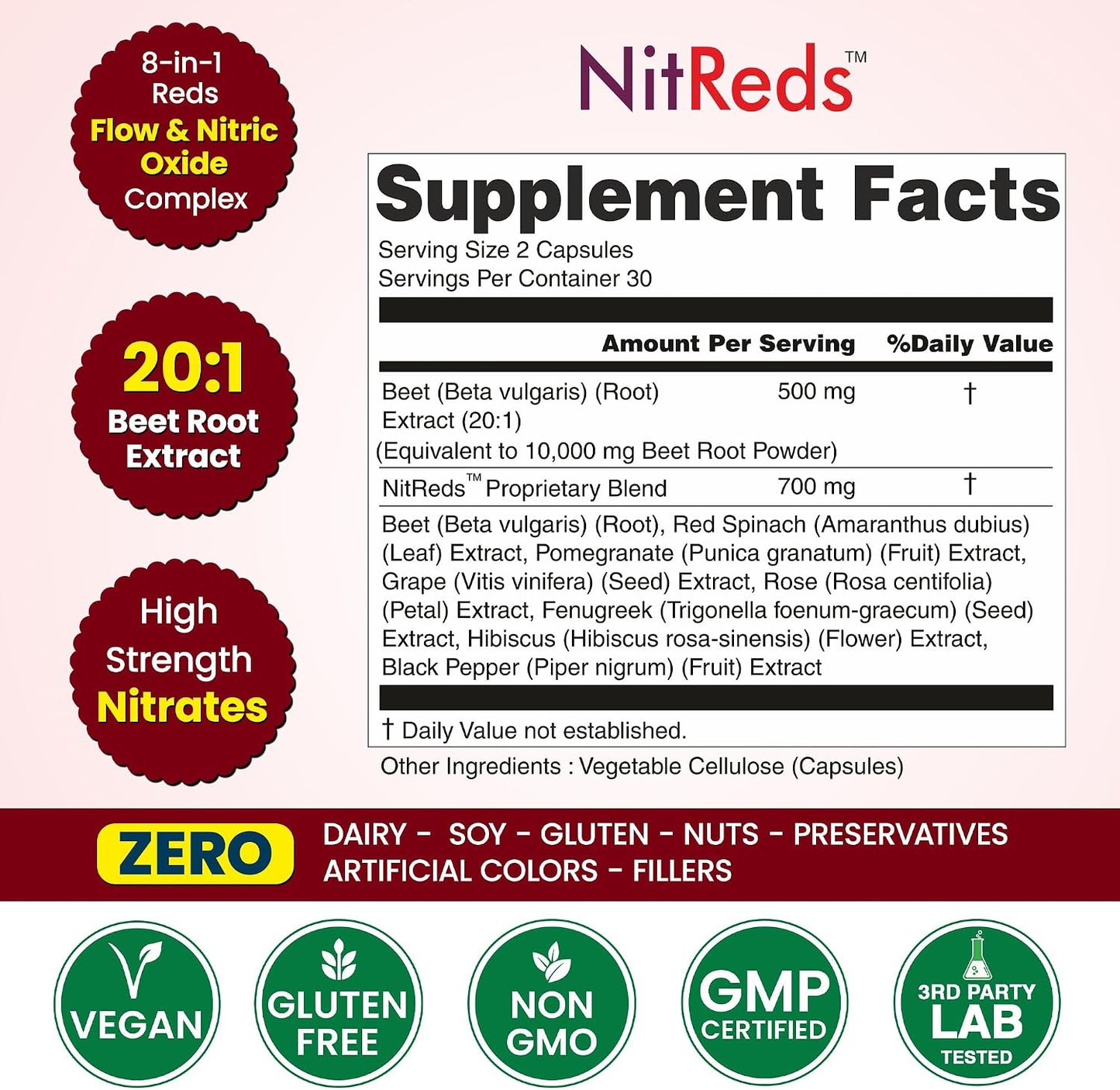 NitReds Beetroot Nitric Oxide Food Supplement – 60 Capsules - görsel 2