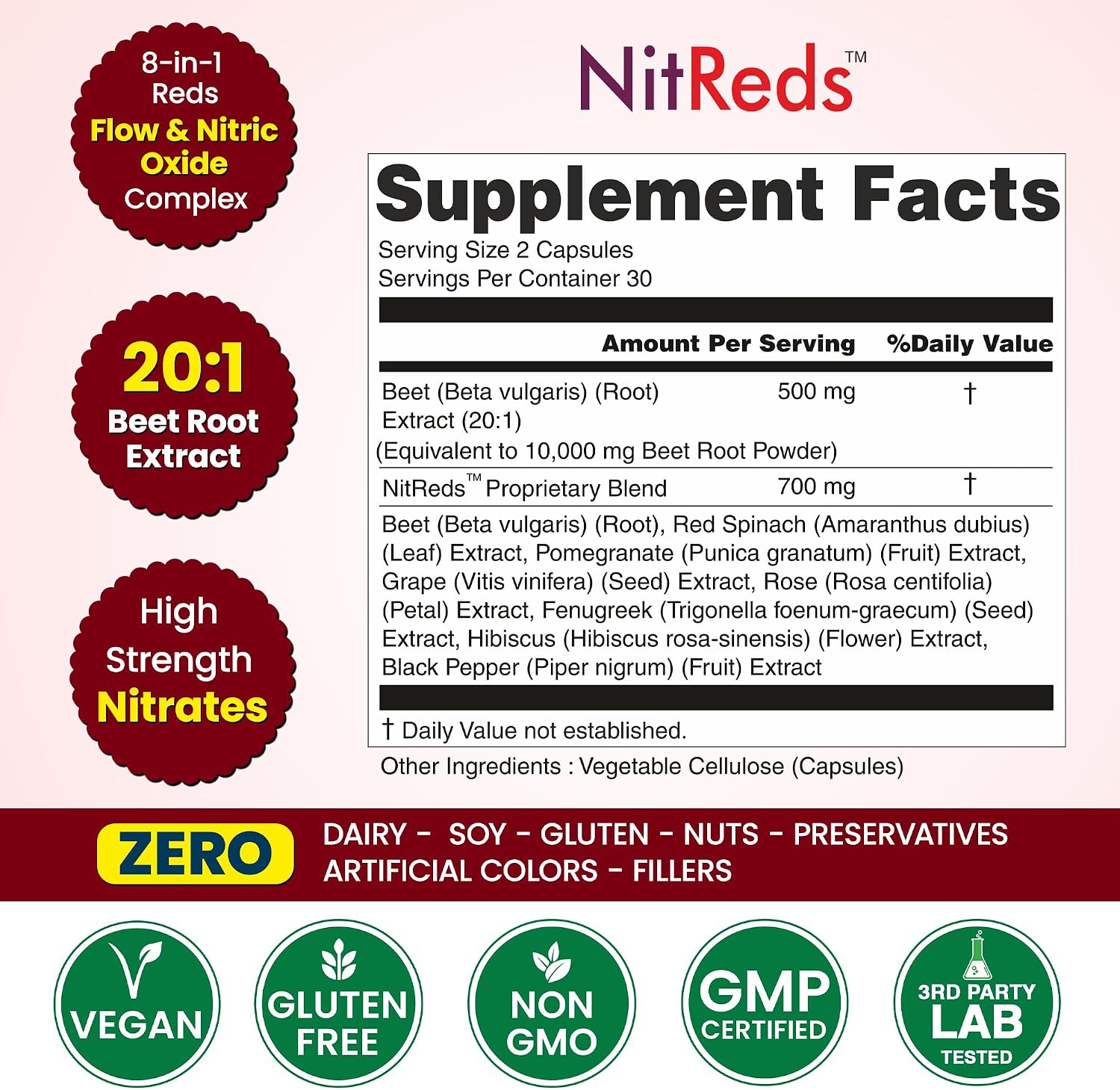 NitReds Beetroot Nitric Oxide Food Supplement – 60 Capsules - görsel 2