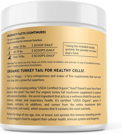 Wonder Paws Organic Turkey Tail Mushroom for Dogs – Immune Support Powder with Beta Glucans, 60 g