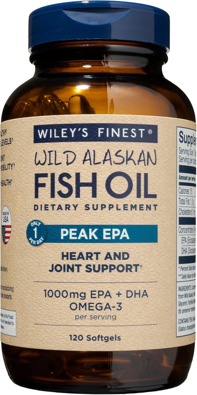 Wiley's Finest Wild Alaskan Fish Oil Peak EPA – Triple Strength Omega-3 Supplement, 120 Softgels - görsel 1