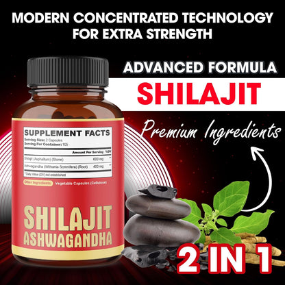 agobi Shilajit with Ashwagandha - 210 Capsules, 600mg Shilajit + 400mg Organic Ashwagandha Root