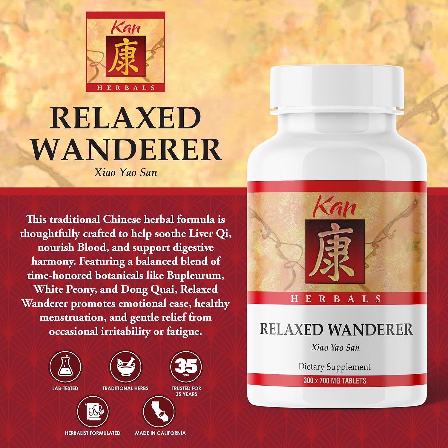 Kan Herbs Relaxed Wanderer Tablets – Traditional Chinese Herbal Blend (300 Tablets) - görsel 2