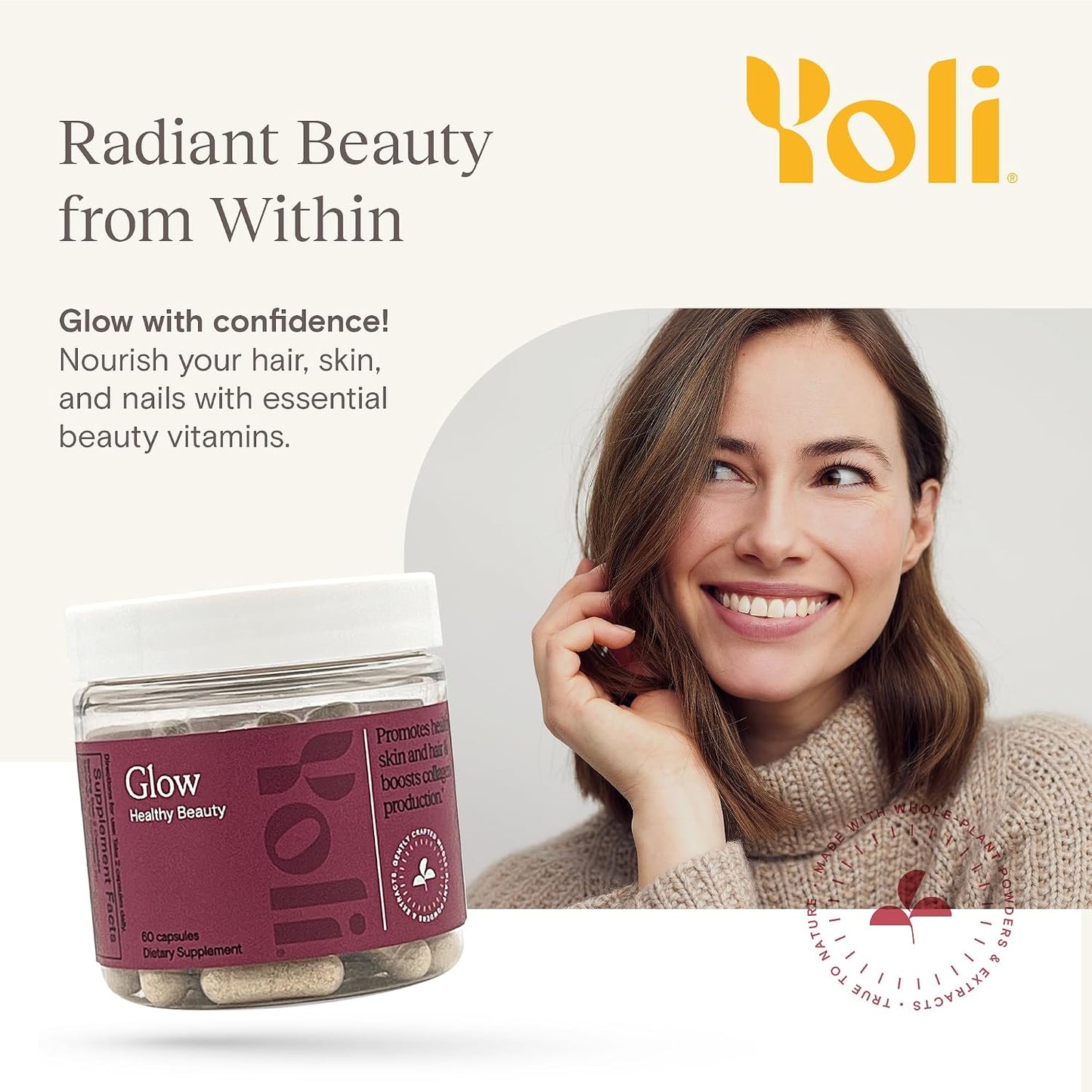 Yoli Glow Biotin and Collagen Daily Multivitamin, Hair Skin Nails, 60 Capsules - görsel 2