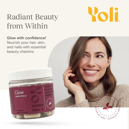 Yoli Glow Biotin and Collagen Daily Multivitamin, Hair Skin Nails, 60 Capsules