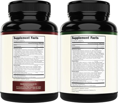 Fruit and Vegetable Supplement (180 Capsules) - Superfood Fruits and Vegetables for Adults - Non-GMO, Vegan, Made in the USA