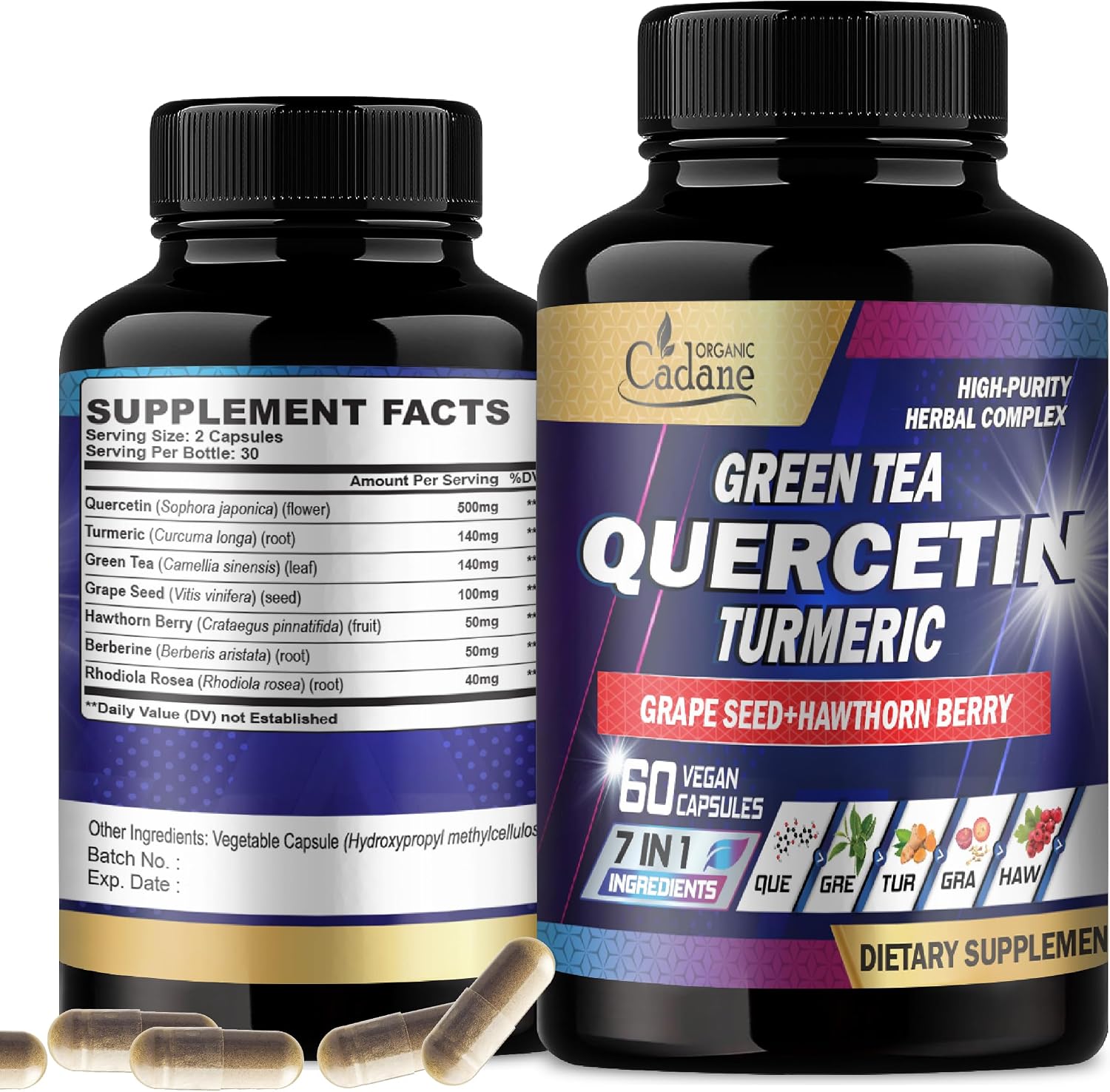 Organic Cadane Quercetin Supplements - 60 Superfood Capsules - görsel 1