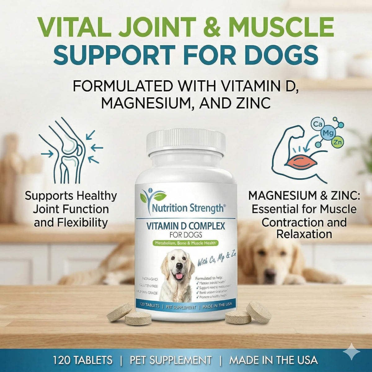 Nutrition Strength Vitamin D for Dogs with Calcium, Magnesium and Zinc - 120 Chewable Tablets - görsel 3