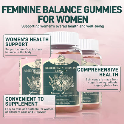 LanranBee Premium Feminine Balance Gummies - Vaginal Probiotic for Women - pH Balance & Immune Support - Hawaiian Pineapple Flavour - 60 Count