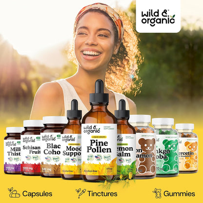 Wild & Organic Pine Pollen Tincture - Pinus Massoniana Extract Drops - Vegan, Alcohol-Free Liquid Supplement - 118 ml