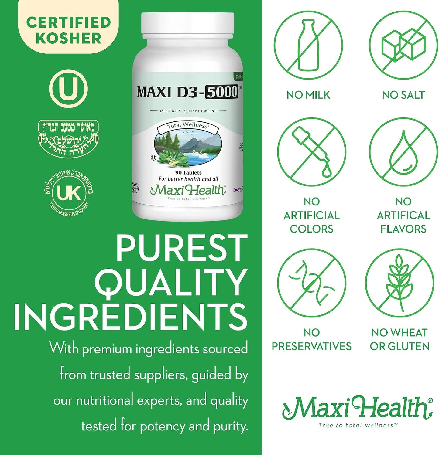 Vitamin D3 5000 IU (125 mcg) - High Potency, Kosher, Non-GMO - 90 Tablets - görsel 6