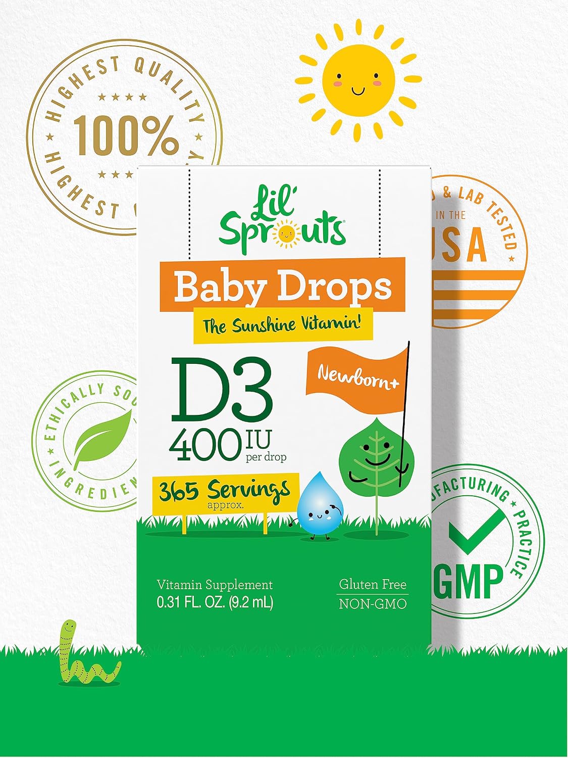 Carlyle Baby Vitamin D3 Liquid Drops | 400 IU | 0.31 fl oz (9.2 mL) 1 Year's Supply | Vegetarian, Non-GMO, Gluten-free - görsel 5