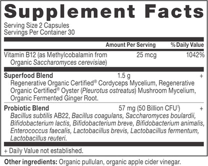 Ancient Nutrition Regenerative Organic Certified Probiotics for Metabolism support, 50 Billion CFUs, 60 Capsules