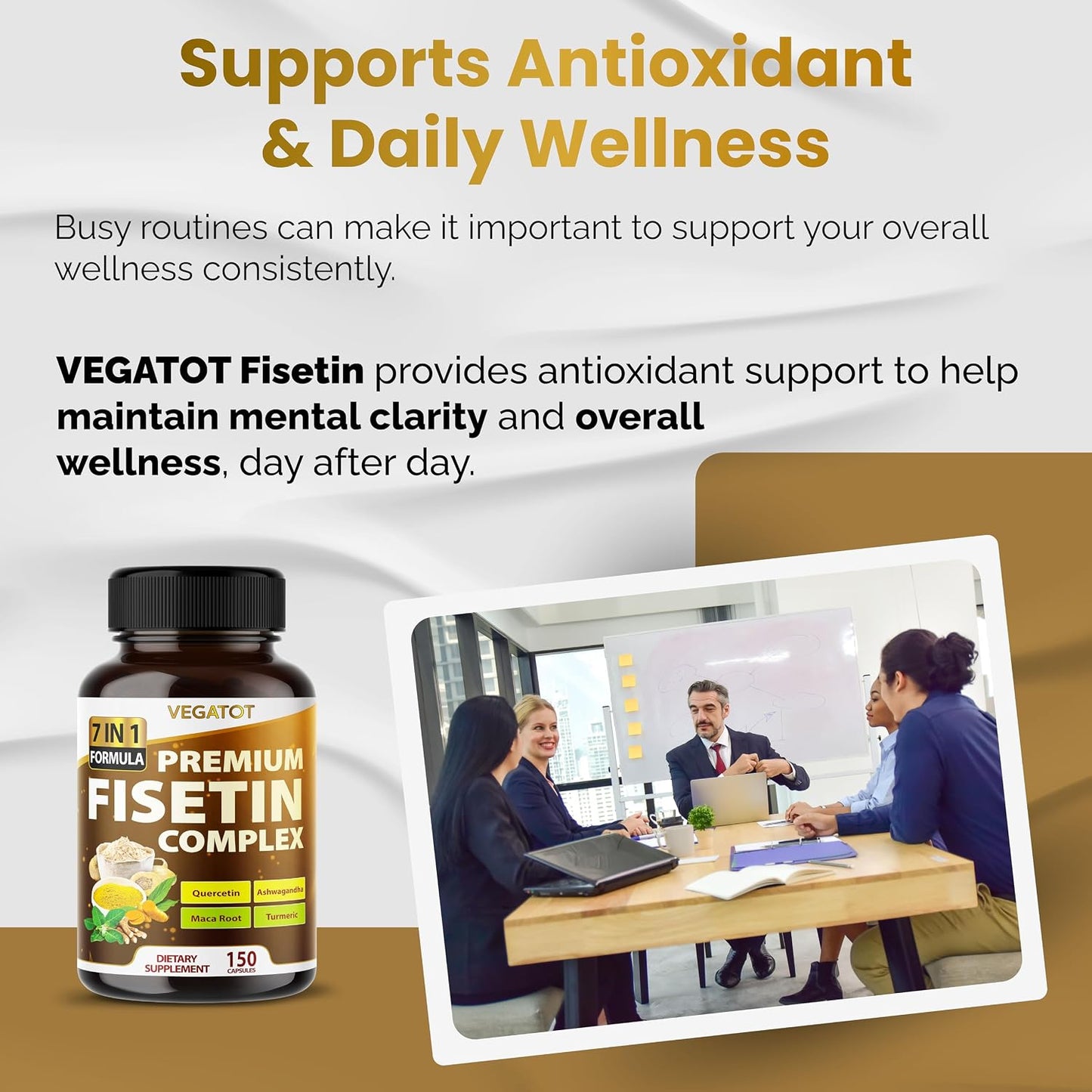VEGATOT Organic Fisetin Complex 7-in-1 Formula | with Quercetin, Resveratrol, Ashwagandha, Maca Root, Turmeric, Black Pepper | 150 Capsules | Non-GMO, Gluten-free - görsel 2