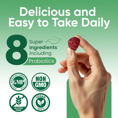 Immune Support Gummies for Adults - Vegan with Vitamins C & D, Zinc, Magnesium, Probiotics, Elderberry & Turmeric - 60 Gummies