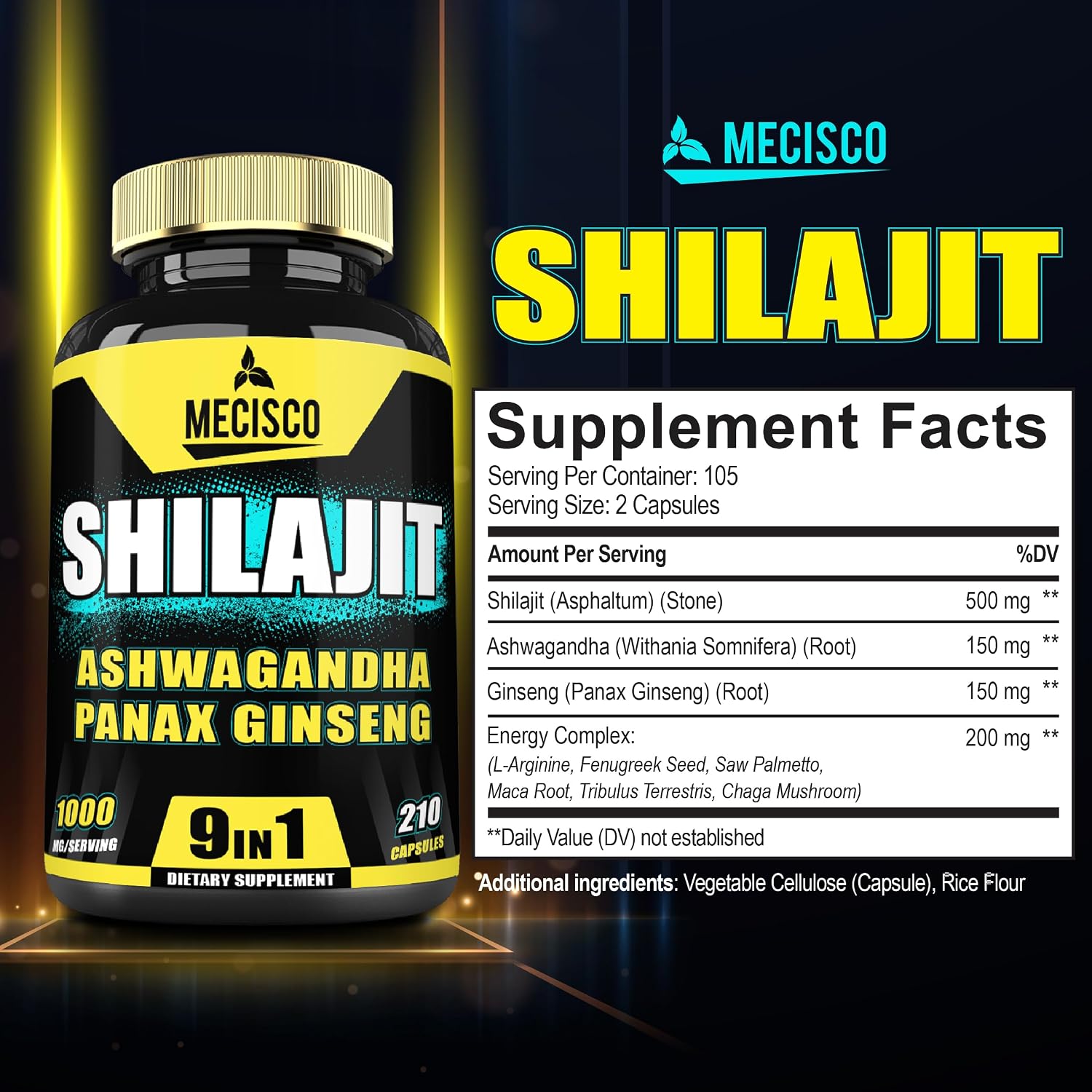 9in1 Shilajit Pure Himalayan Organic with Ashwagandha Root, Panax Ginseng, L-Arginine, Chaga & More – 210 Capsules - görsel 2