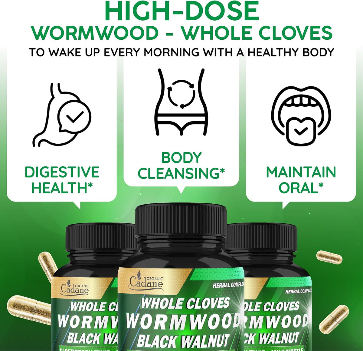 Organic Cadane Wormwood Cloves Black Walnut – Herbal Digestive Support Supplement, 90 Capsules - görsel 5